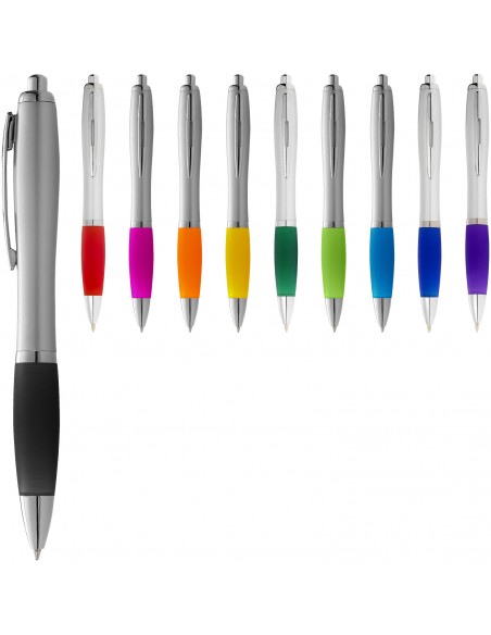 Nash ballpoint pen silver barrel and coloured grip