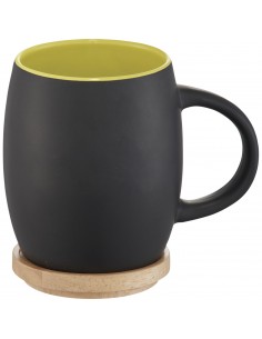 Hearth 400 ml ceramic mug with wooden coaster